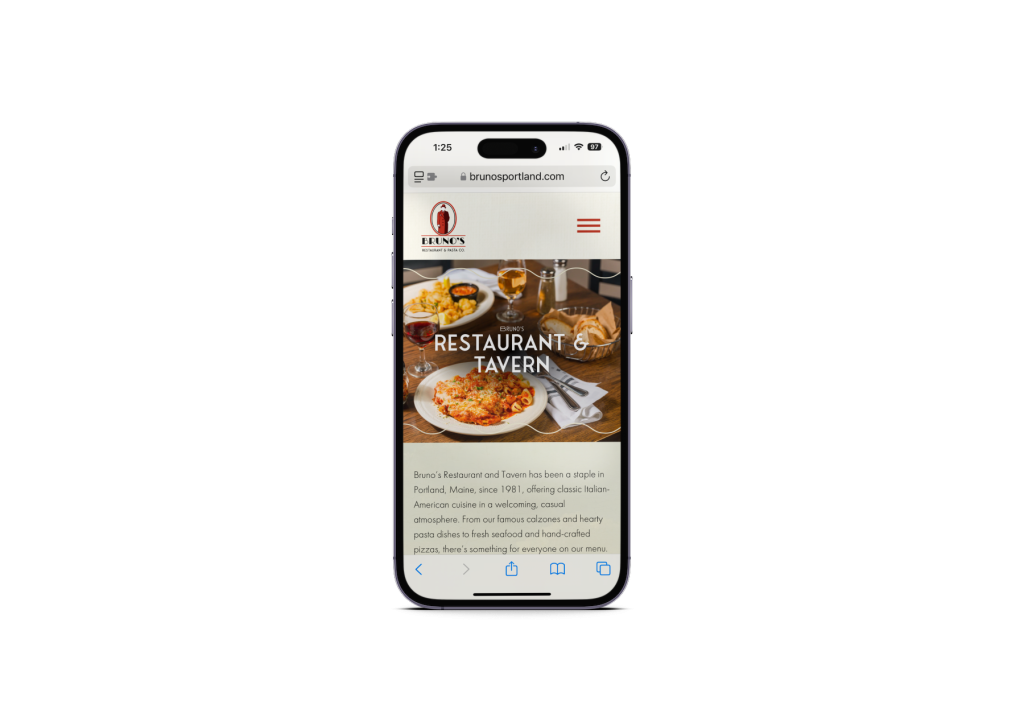 A mobile view of the Bruno's restaurant page