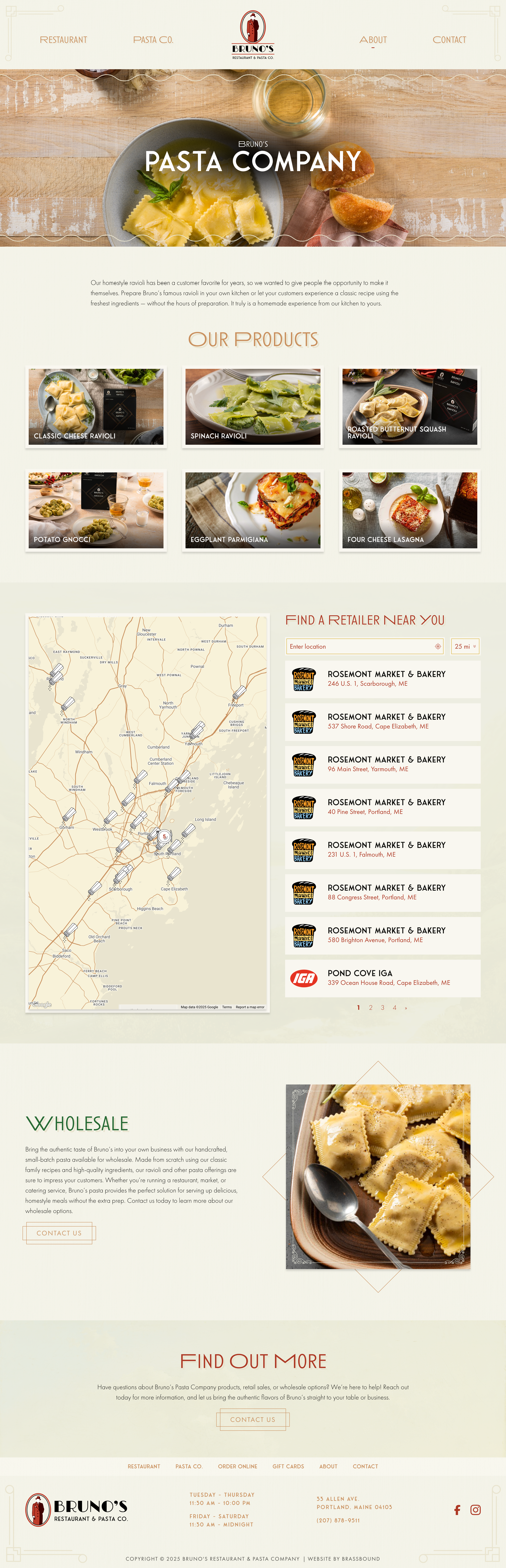 The Bruno's Pasta Co. page, showcasing it's innovative product locator feature